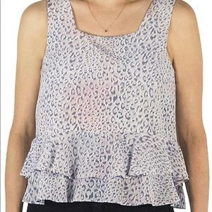 NWOT Rebecca Taylor Pink Cheetah Print Silk Tiered Ruffle Sleeveless Top Sz 2